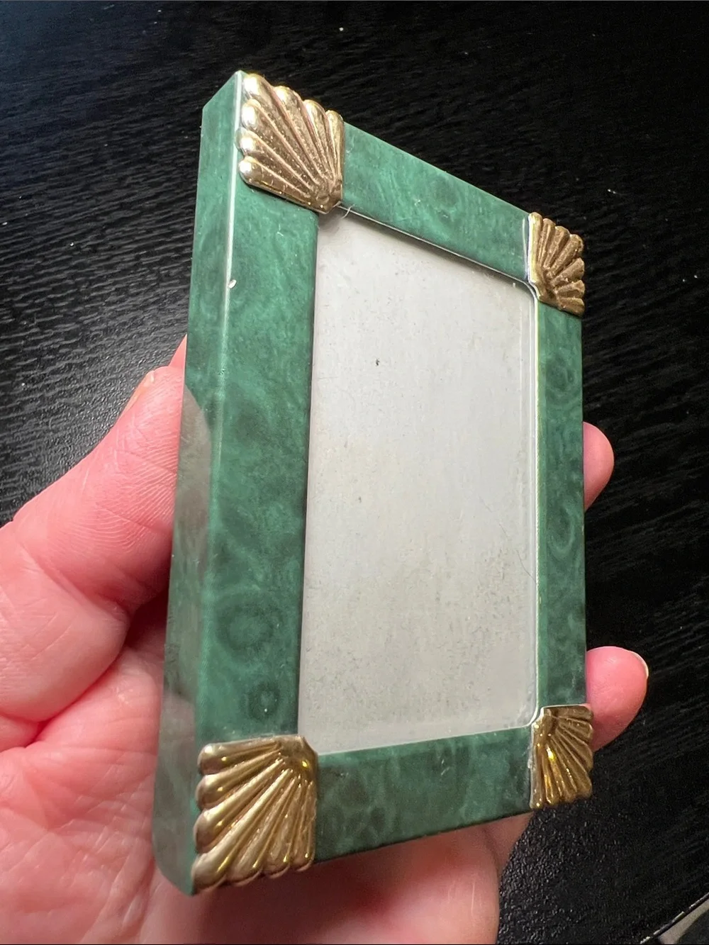 Vintage Faux Malachite Metal Miniature Picture Frame